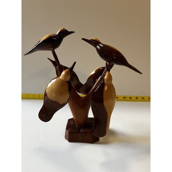 Folk Art Wood Carved Birds on a Tree Vintage Early 20th Century Sculpture Retro - Picture 3 of 16